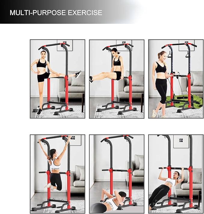 Power Tower Pull Up Bar Station, Pull Up Rack Dip Station for Home Gym, Height Adjustable Home Strength Training Fitness Workout Equipment for Beginners Under 6 Feet Tall