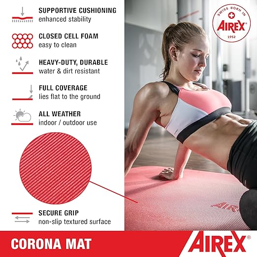 AIREX Corona 200 Premium Exercise Mat for Yoga, Physical Therapy, Rehabilitation, Balance & Stability Exercises, Pilates, Aerobics 78" x 39", Blue