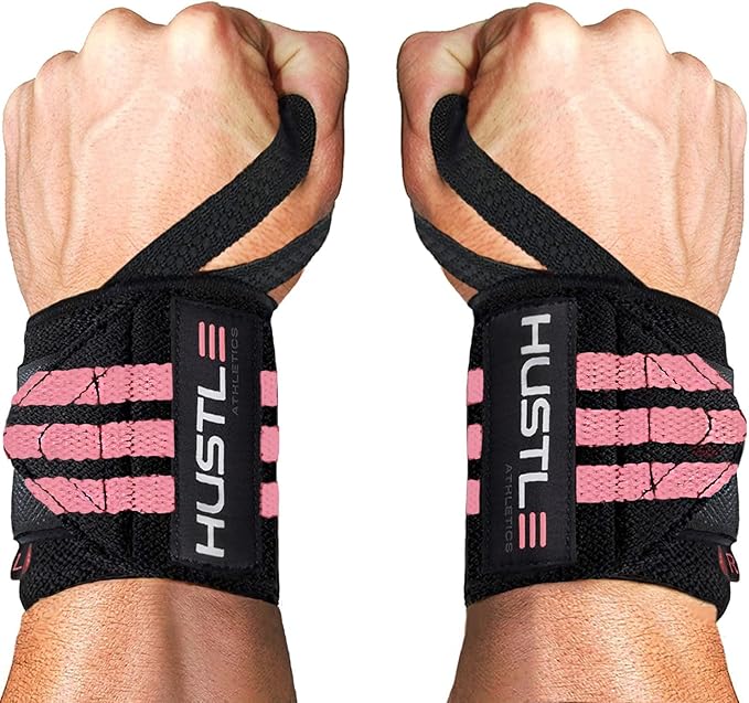 Hustle Athletics Wrist Wraps for Weightlifting - 18" & 12" Premium Wrist Support Weight Lifting Wraps to Lift Heavier & Train Harder - Heavy Duty Powerlifting & Bench Press Gym Straps for Men & Women