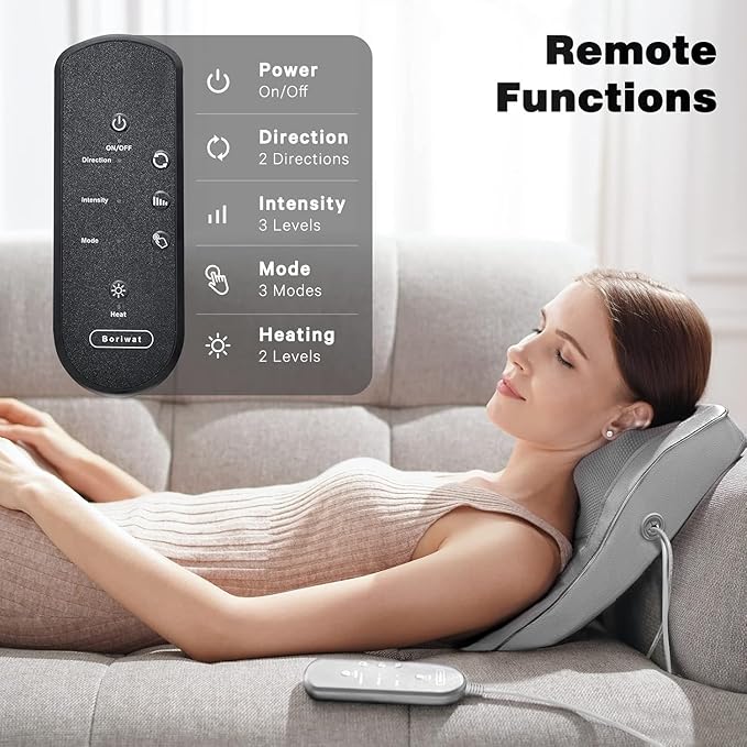 Boriwat Neck and Shoulder Massager with Heat, Shiatsu Massage Pillow with 3D Deep Tissue Kneading for Back Legs Foot Body Pain Relief,at Home Office Car, for Mom & Dad