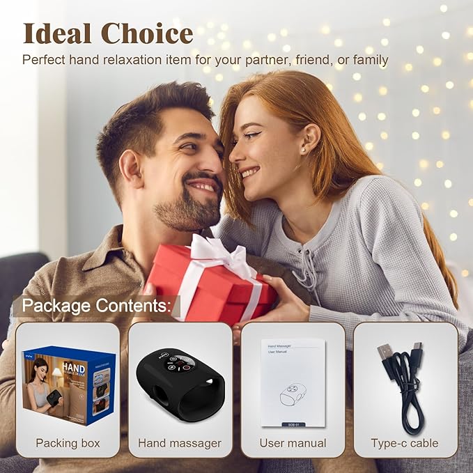 Hand Massager, 9 Modes 9 Intensities Hand Massage, Cordless Hand Massager for Arthritis and Carpal Tunnel, Gift for Men Women Parents Relaxation at Office,Dark Black