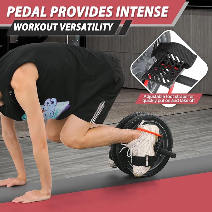 Ab Roller Wheel with Foot Straps, Ab Roller Workout Fitness Equipment for Abdominal and Core Strength Training, Exercise Wheel for Men Women, Ab Machine for Home Gym Workout