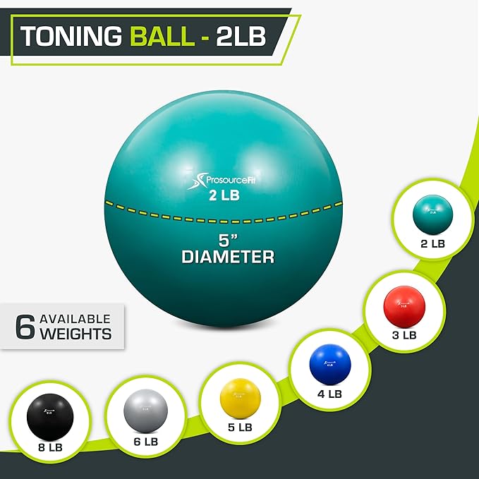 ProsourceFit Weighted Toning Exercise Balls for Pilates, Yoga, Strength Training and Physical Therapy, 2 lb to 8 lb, Color Coded