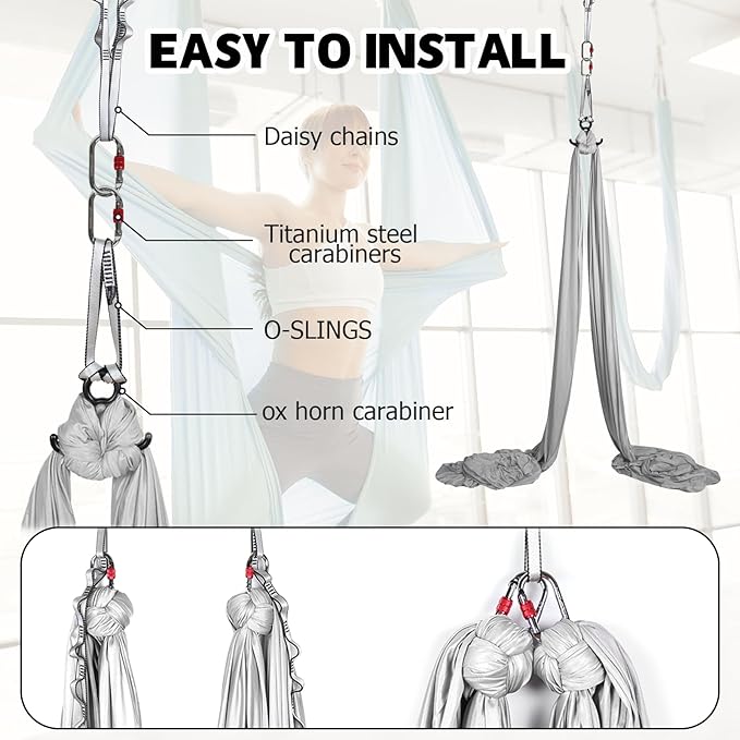 Aerial Silks Kit & Aerial Yoga Hammock - 11Yd Premium Fabric with Hardware - Easy Setup for Flying Yoga, Aerial Swing & Fitness - Supports Up to 14ft Rigging