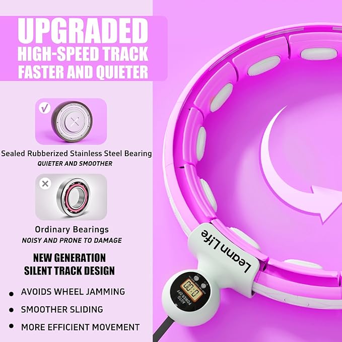 U5 Smart Weighted Hula Hoop with Counter & Waist Trimmer – 16 Knots, 28"–46" Adjustable Infinity Hoop Plus Size, Quiet Rubberized Wheels, Ab Workout Fitness, Weight Loss, Abdominal Toner