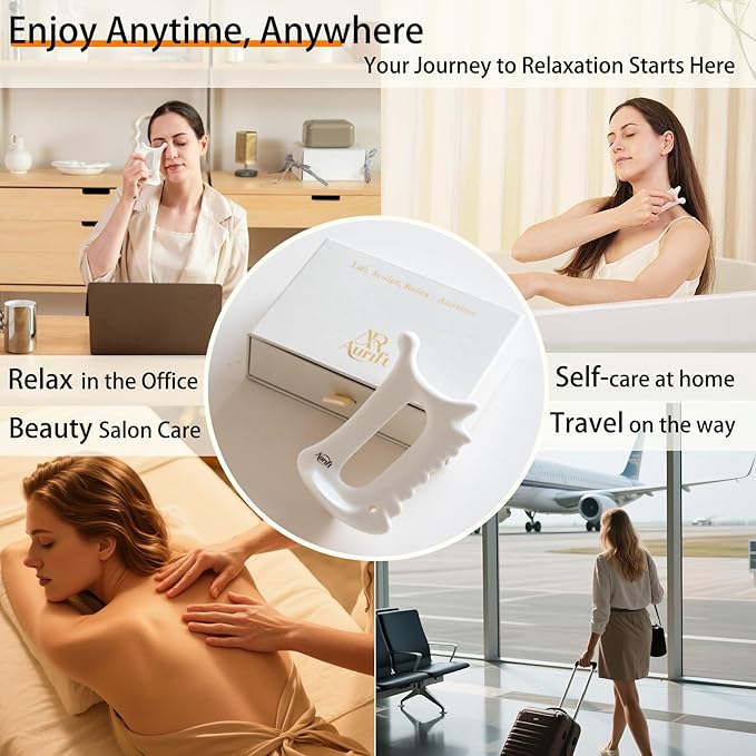 Ceramic 6‑in‑1 Gua Sha Tool for Face & Body, Jawline Sculpting, Double Chin Reduction, Lymphatic Drainage, Trigger Point Manual Massage Tool, Self-Care Gift Box for Women, White