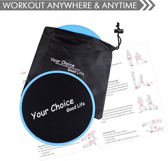 Your Choice Core Sliders - Dual Sided Exercise Gliding Discs for Carpet & Hardwood, 7" Workout Sliders