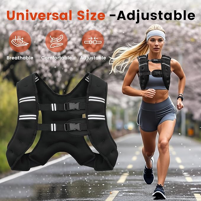 Weighted Vest, 6lb/8lb/10lb/12lb/16lb/20lb/25lb/30lb Weight Vest for Men Women, Body Weight Vests Adjustable with Reflective Stripe for Strength Training, Running, Workout, Jogging, Walking