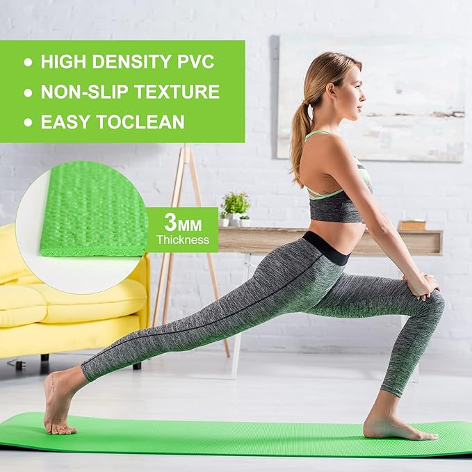 24 Pack 3 mm Thick Yoga Mat Bulk, Non Slip Exercise Workout Fitness Pad for Women Men, Gym Home Yoga Pilates, Easy to Clean, Sturdy PVC