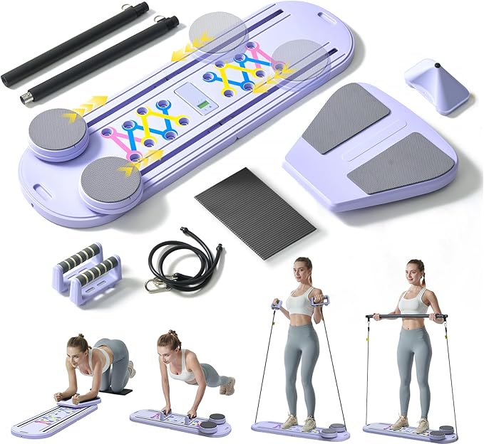 Maksone Pilates Board - 6-in-1 Foldable Pilates Reformer for Home, Purple Pilates Equipment with Sliding Function - Lightweight Core Trainer for Women(Purple)