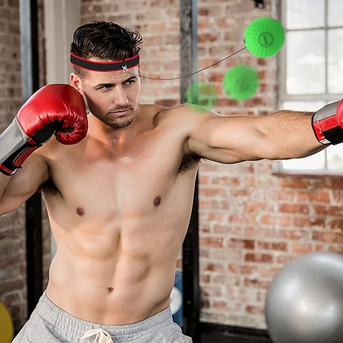Boxing Reflex Ball, Headband Boxing Reaction Ball, Hand Eye Coordination Punching Speed Training Recreation Balls, Punch Ball Reflex Ball with Carry Bag for Teens Adults (2 Balls + 1 Headband)