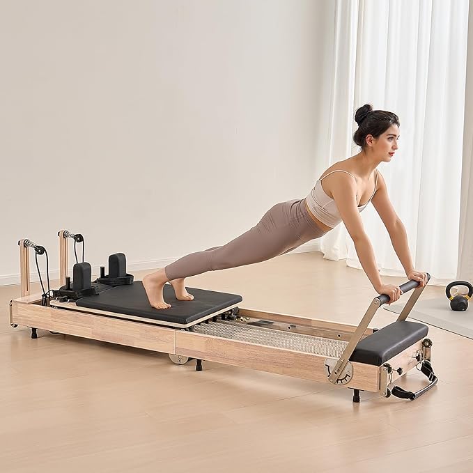 VEVOR Pilates Reformer Machine, Pilates Workout Equipment for Home Gym Studio Use, Pilates Reformer with Sitting Box and Jumpboard，fit for Beginners & Advanced Users
