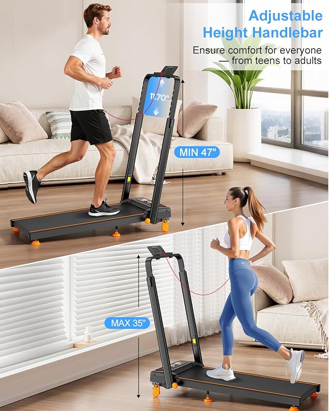 Walking Pad Treadmill with 12% Incline/Adjustable Height, Upgraded 3.5HP Walking Pad with Handle Bar, 4 in 1 Foldable Under Desk Treadmill, Electric Portable Treadmills for Home 350LBS, LED Display