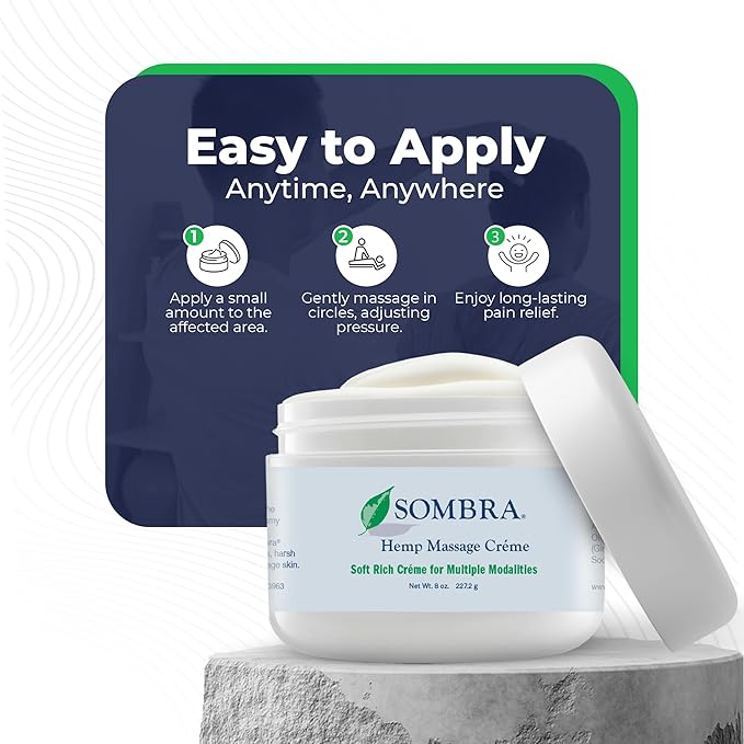 Sombra Hemp Massage Crème – Soothes Sore Muscles with Hemp Extract, Vitamin E, Pumpkin, Kukui, Sweet Almond, Jojoba, Shea Butter, Aloe Vera & Lemongrass, 8oz