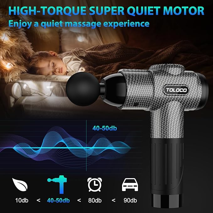 TOLOCO Massage Gun, Deep Tissue Back Massage for Athletes for Pain Relief, Percussion Massager with 10 Massages Heads & Silent Brushless Motor, Valentines Day Gifts for Him Her, Carbon