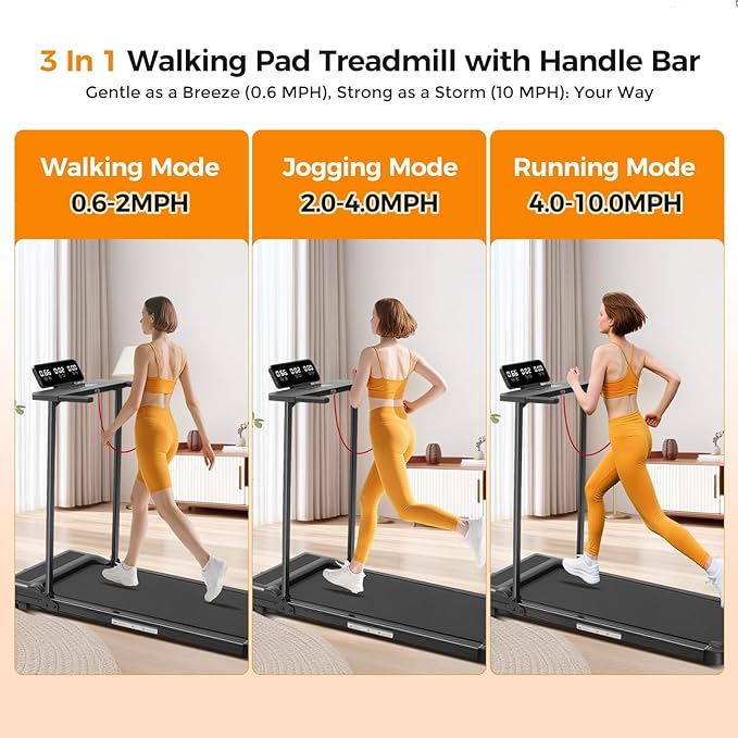 Walking Pad Treadmill with Handle Bar, 3.5HP Electric Treadmill with Handles for Home Small, 2026 Upgrade Walking Pad Treadmill with Handle Bar and Big Screen, 0.6-10.0MPH, 400LBS