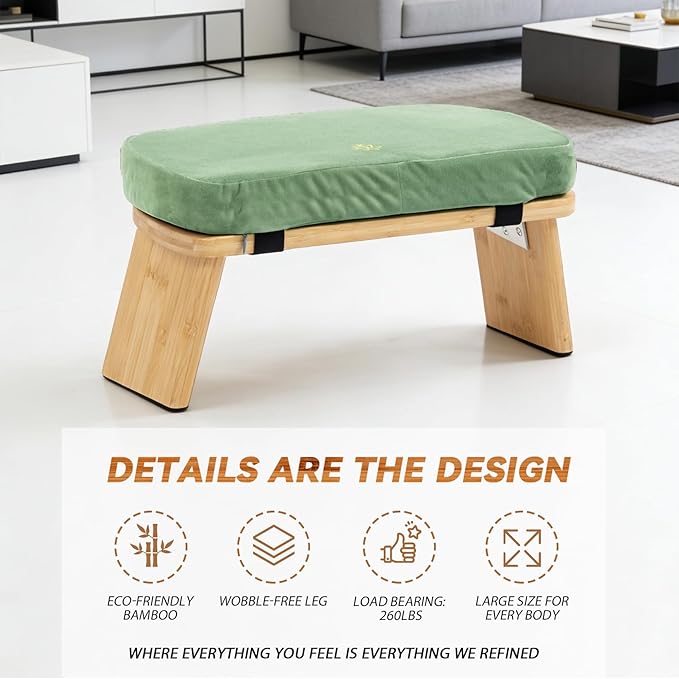 Meditation Bench, Bamboo Meditation Stool, Folding Kneeling Meditation Bench, Seiza Prayer Bench, Prayer Bench with Meditation Cushion, Kneeling Stool(Green-Bag)