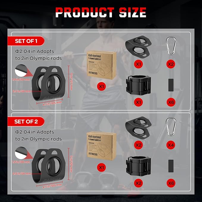 Home Gym Clips, Convert Dumbbells to Barbell, Turn Bars into Landmines, T-Bar Row with Any Grip, Hook Dumbbells on Dip Belts, Versatile Weightlifting Accessory for Olympic