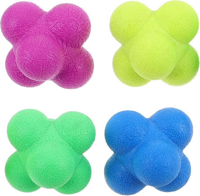 4pcs Hexagon Agility Reflex Balls: Rubber Reactivity Ball for Field Training - to Boost Hand-Eye Coordination & Reaction Time