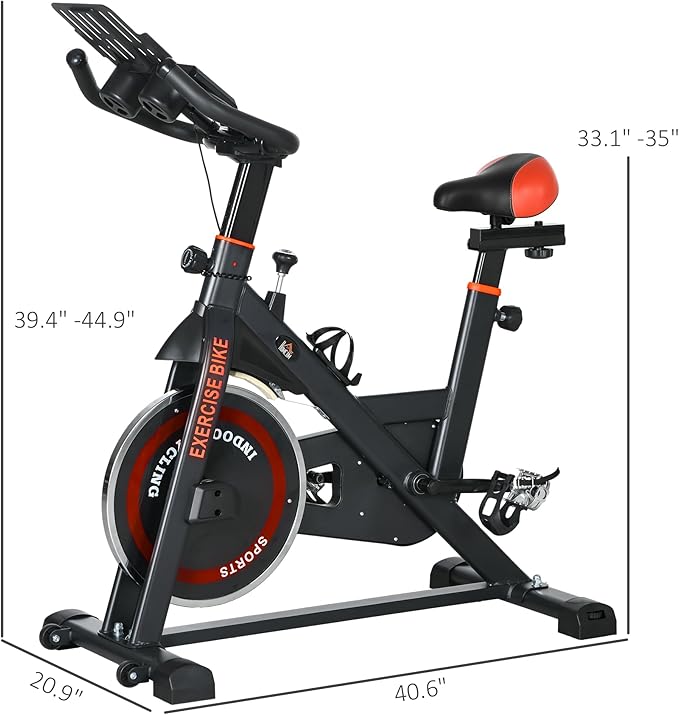 Soozier Exercise Bike, Flywheel Indoor Stationary Bike, Adjustable Height and Resistance, with LCD Monitor, Comfortable Seat Cushion, 264 lbs Capacity, Black and Red