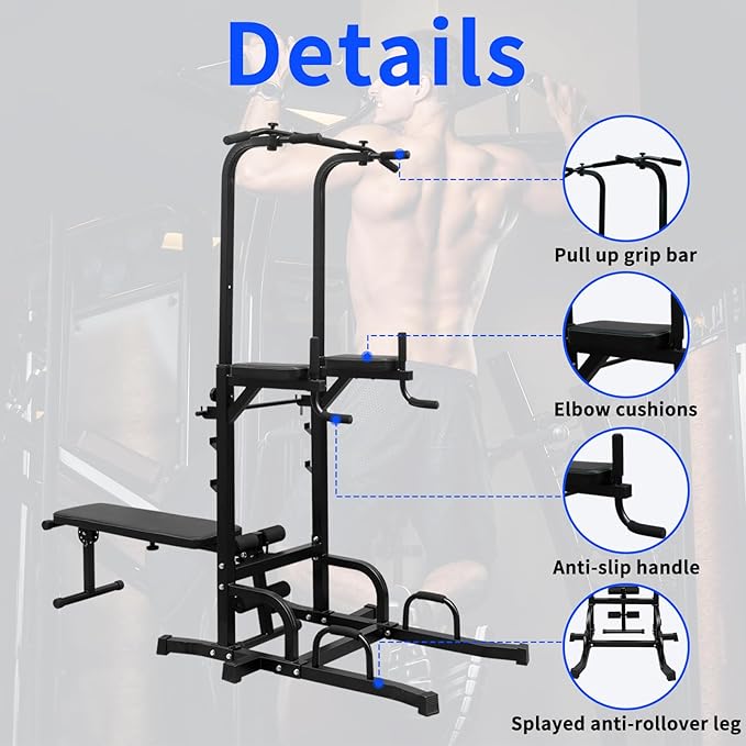 Dip Station Strength Training Dip Stands Station with Connecting Rod and Padded Handles for Home Gym & Fitness Training