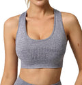 Yoga Set Seamless Women Long Sleeve Blouses Top Gym Sport Bra High Waist Tight Leggings Fitness Suit Shorts Sets (Color : Gray Bra, Size : Large)