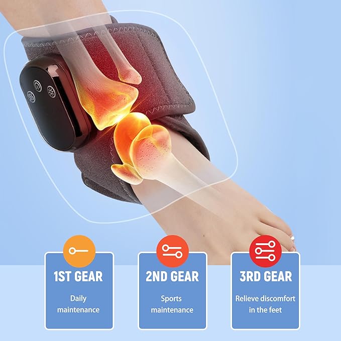 Rechargeable Ankle & Foot Massager with Adjustable Heat Therapy – 5-Temp Infrared, 3-Level Vibration for Pain Relief & Relaxation