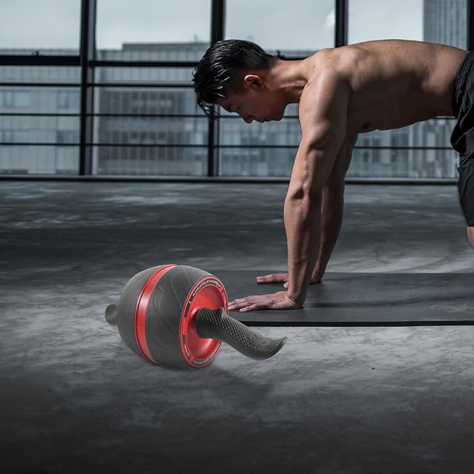 Ab Roller Wheel Exercise Wheel for Core Workout with Auto-rebound Function, Home Fitness Equipment for Men and Women, Gray and Red Random Color, Abdominal Strength Training Tool