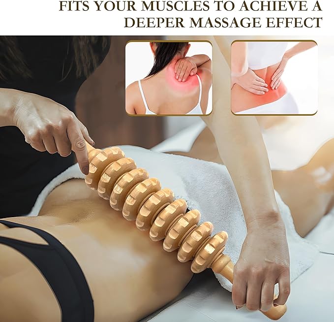 Wood Therapy Massage Roller Stick with Release Myofascial Trigger Points, Massager Tool for Cellulite Reduction, Muscle Tension and Lymphatic Drainage Physical Therapy Recover (Wood)