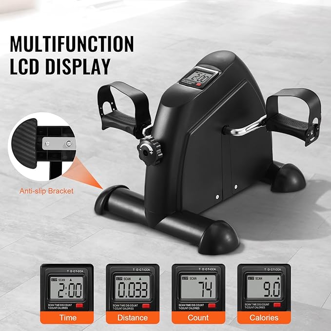 Happybuy Under Desk Bike Pedal Exerciser,Multi-level Resistance Pedal Exerciser for Home Office Workout,Mini Exercise Bike for Arm/Leg Exercise,Cycling Portable Peddler with LCD Display & Non-Slip Mat