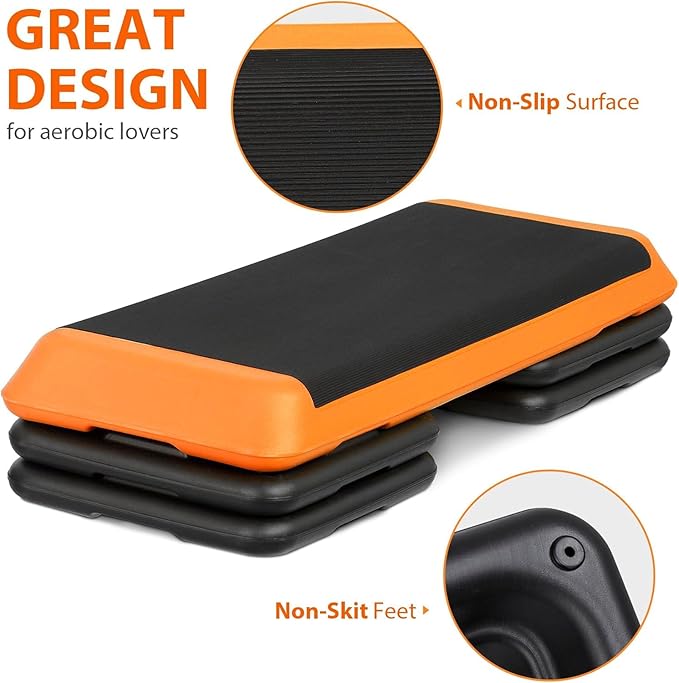 Adjustable Workout Aerobic Stepper, Exercise Step Platform Trainer with 4 Risers,Non-Slip Surface for Home Gym Workout Training