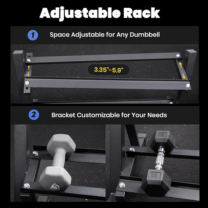 LIONSCOOL Adjustable Dumbbell Rack Stand, 4 Tier Heavy Duty Weight Storage Dumbbell Rack for Dumbbells & Kettlebells, Compact Space-Saving Organizer Stand for Home Gym, 1000+ LB Capacity