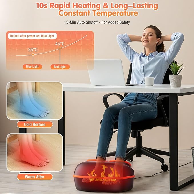 Foot Massager Machine with Heat, Upgrade 6 Airbags 29 Nodes Deep Rolling, Compression, Ankle Kneading, Shiatsu Foot Massager for Neuropathy Plantar Fasciitis, Gifts for Men Women Fits Up to 13"