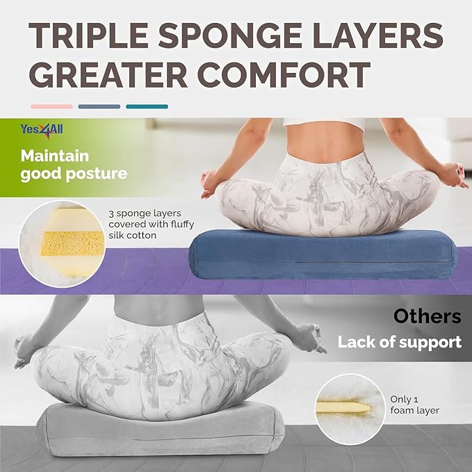 Yes4All Triple-Layer Sponge Yoga Bolster for Restorative Yoga & Meditation – Supportive Pillow for Balance & Pose Adjustments