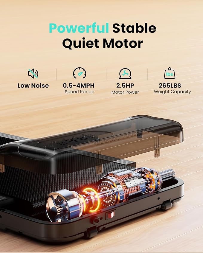 Walking Pad, Under Desk Treadmill with Incline for Home Office 2.5HP Portable Walking Treadmill with 265 Lbs Weight Capacity Walking Machine, Remote Control, LED Display