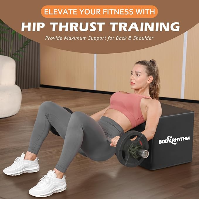 BODYRHYTHM Multi-Functional Total Body Workout Box for Hip Thrust, Glute Bridge, Box Jump Training, Hip Thrust Bench Booty Workout Box Platform.