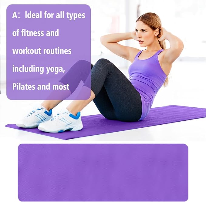 Pink Yoga Mat 1/5" Thick Non Slip High Density Anti-Tear Exercise Yoga Mat with Carrying Strap Large Yoga Mat for Stretching, Home Yoga, Pilates, Floor, Fitness, Gym, Workouts
