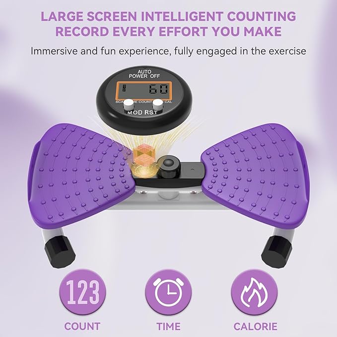 Waist Twister Machine, Adjustable Exercise Twist Board for Women Men, Noiseless Ab Twister for Home Gym Equipment, 330 lbs Capacity | Track Time, Reps, Calories with Digital Display (Purple)