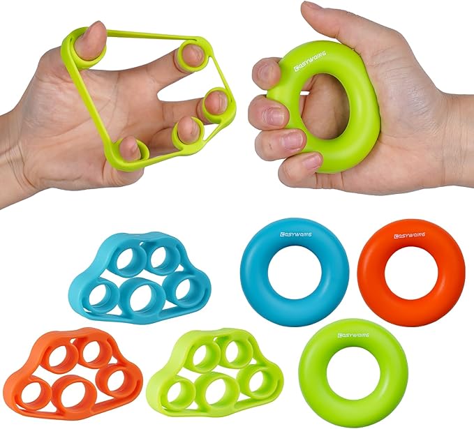 Hand Grip Strengthener, Finger Exerciser, Grip Strength Trainer (6 PCS),New Material,Forearm Grip Workout, Finger Stretcher, Relieve Wrist Pain, Carpal Tunnel, Trigger Finger, Mallet Finger