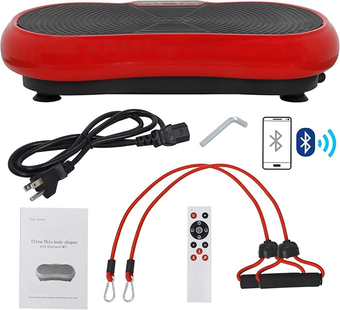 JupiterForce Vibration Platform Exercise Training Machines with 1 Remote Control, 2 Loop Bands and Bluetooth,Whole Body Gyms Workout Vibration Equipment, Fitness Platform for Weight Loss, Red