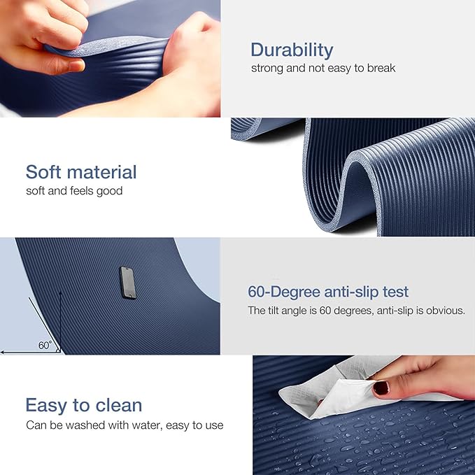 Gruper Yoga Mat Non Slip NBR Extra Thick Yoga Mat, 72"L x 32"/24"W x 0.6"/0.4"TH (185cm x 80cm/61cm x 15mm/10mm), Anti-Tear Exercise Mat with Carrying Strap and Bag, Workout Mats for Yoga, Pilates