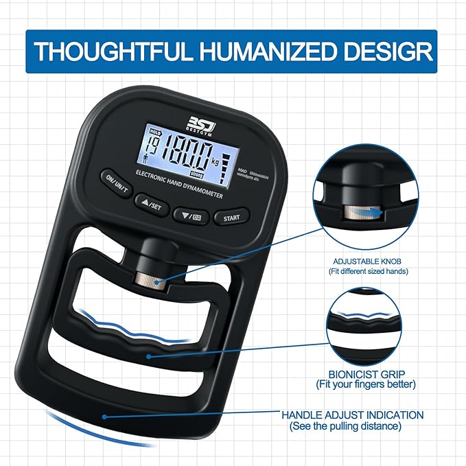 Hand Grip Strength Tester Trainer, 396lbs/180kg Hand Grip Dynamometer with LCD Display, Ideal for Sports, School, and Home Use