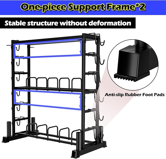 Dumbbell Rack - Weight Plate Rack for Home Gym, Peloton Weights for 2700lbs Large 3 Tier Kettlebell Barbell Rack Workout Equipment Strength Training Dumbbell Organization Stand Only