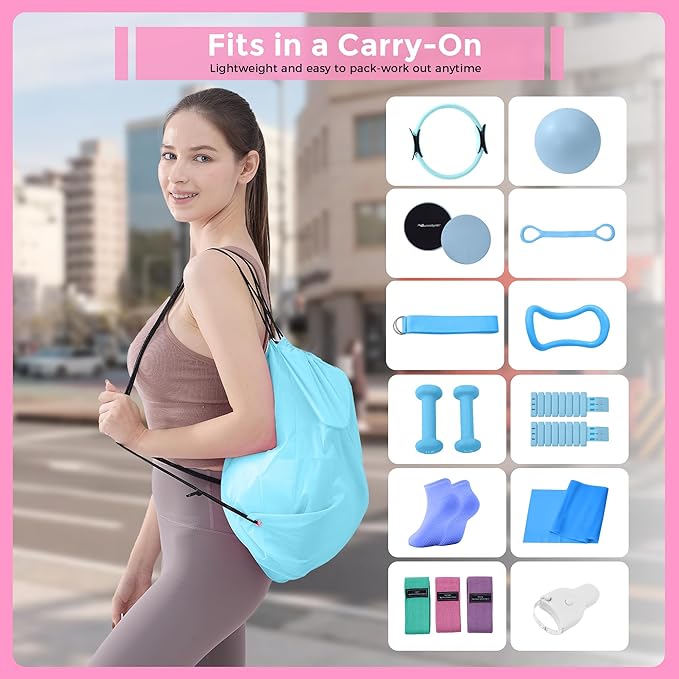 Home Pilates Kit Pilates Equipment Set, Better Yoga Pilates Essentials Kit for Women with 14.5" Pilates Ring, Ball, Resistance Bands, Ankle Weights, Dumbbells, Sliders, Stretch Band, Yoga Strap Socks