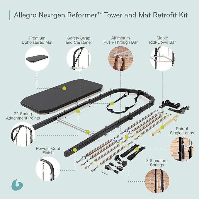 Balanced Body Allegro Nextgen Reformer Tower and Mat Retrofit Kit, Pilates Equipment for Home Use
