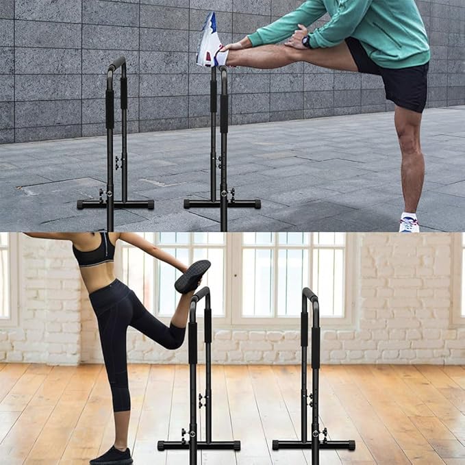 Multi-Function Fitness Dip Bar Stand Total Body Strengthener Pull Up Bar with Adjustable Height Heavy Duty Station Stabilizer Parallette Push Up Stand for Home Gym Strength Training