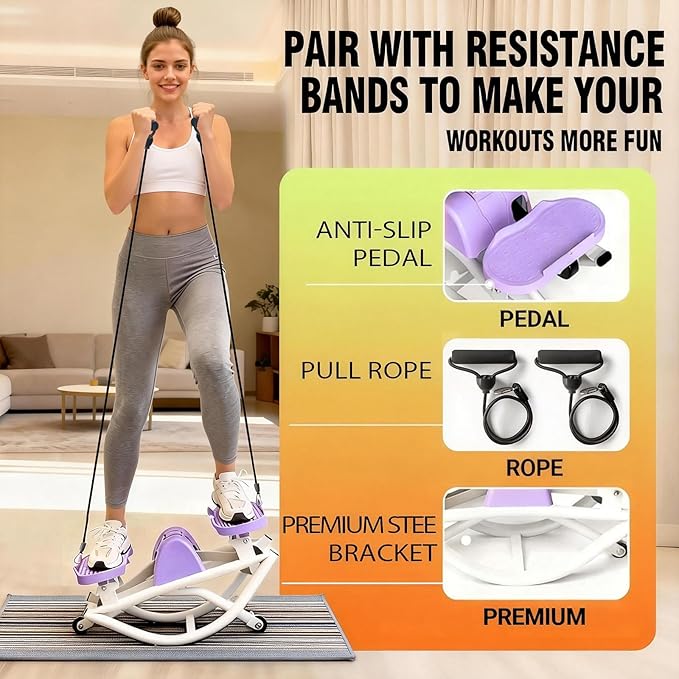Rock Stepper for Exercise at Home, Lateral Rocking Stepper with Digital Counter & Resistance Bands, 330 LBS Weight Capacity & Low Impact, Ski Machine Full Body Workout Equipment