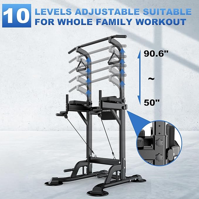 Pull Up Dip Station for Home Gym, Power Tower with Backrest, Adjustable Height Pull Up Bar Stand, Multifunctional Strength Training Fitness Workout Station