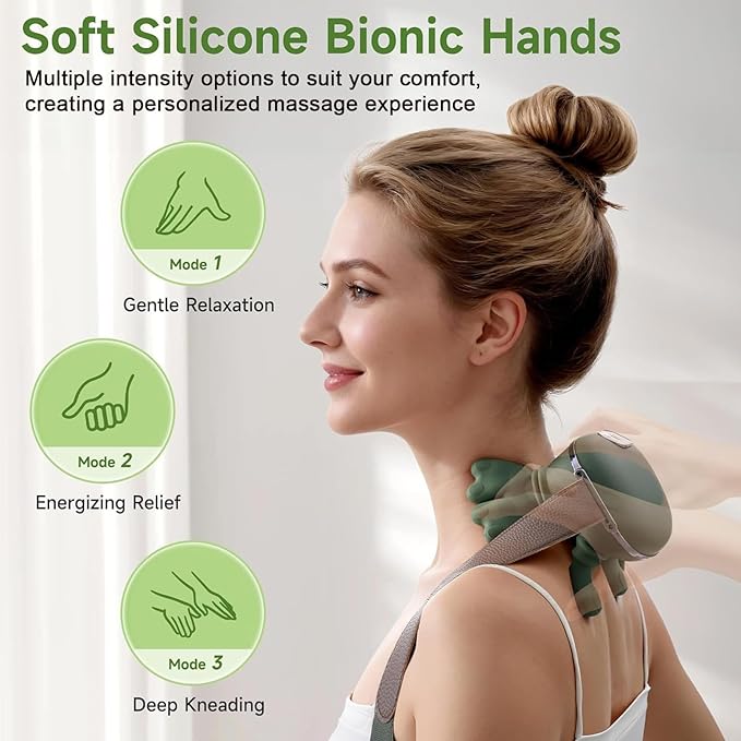 Neck Massager with Heat - Deep Tissue Shiatsu Electric Neck and Shoulder Massager with Fingers, 4D Kneading Design for foot back body, Cordless Masajeador De Espalda Y Cuello, Portable for Travel