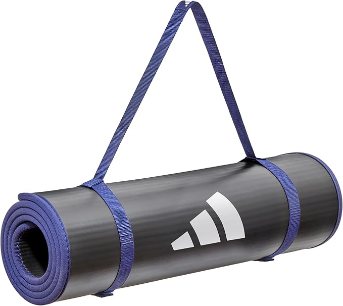 adidas 10mm Extra Thick Training Mat with Carrying Strap and Non-Slip Textured Base - Cushioned Workout Mat for Home Gym, Floor Workouts, and Intense Exercises - Portable and Durable